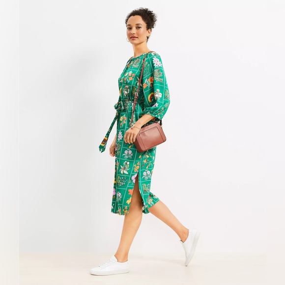 LOFT Size M Petite Garden Puff Sleeve Midi Dress - Picture 3 of 4